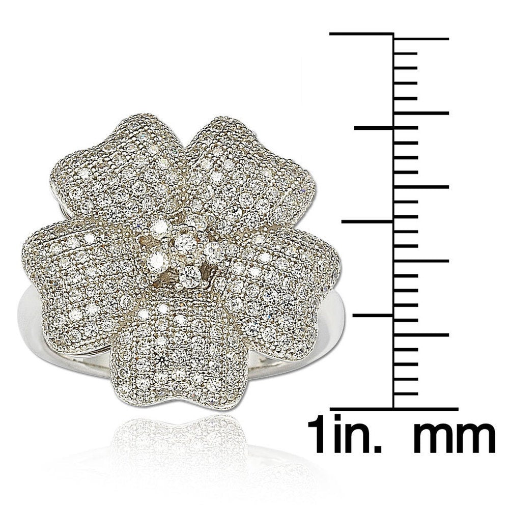 Suzy Levian Cubic Zirconia Sterling Silver Flower Pave Ring
