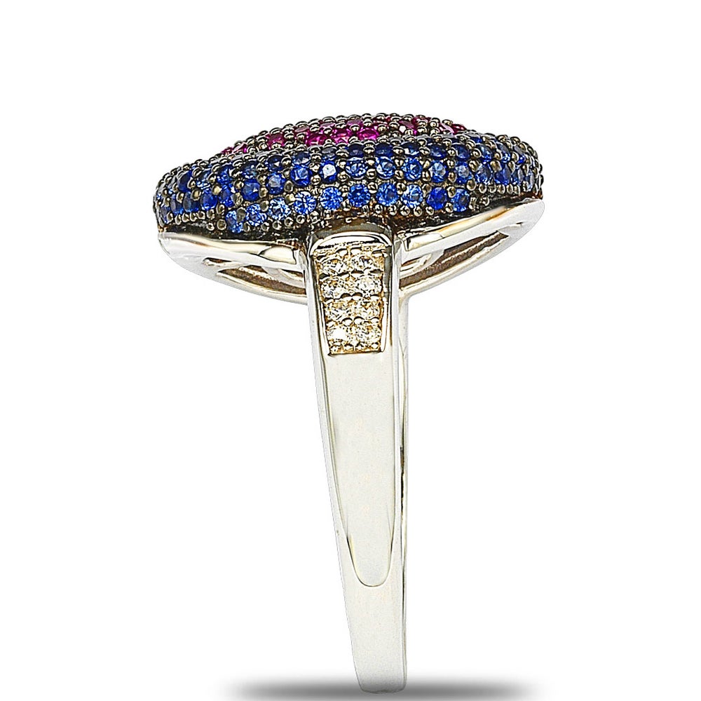 Suzy Levian Cubic Zirconia Sterling Silver Multi-Color American Pride Pave Ring