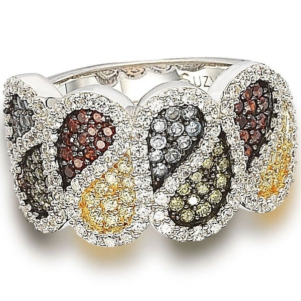 Suzy Levian Cubic Zirconia Sterling Silver Multi-Color Paisley Ring - Multicolor