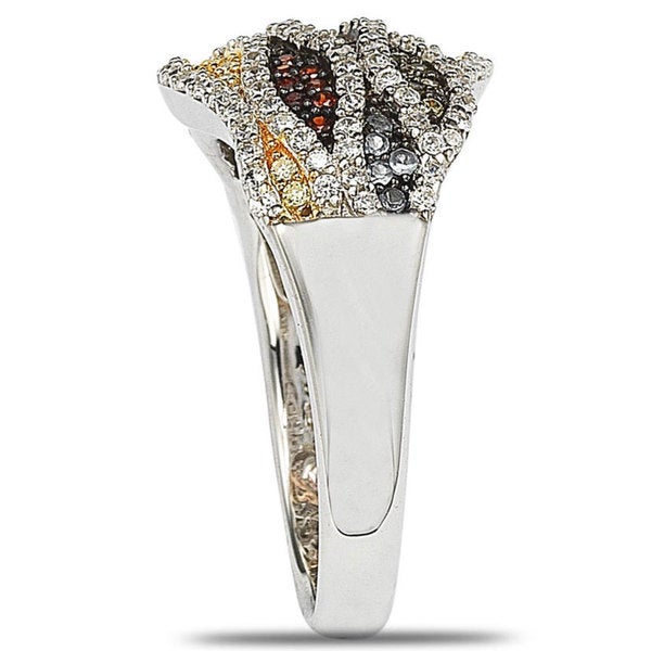 Suzy Levian Cubic Zirconia Sterling Silver Multi-Color Wave Ring