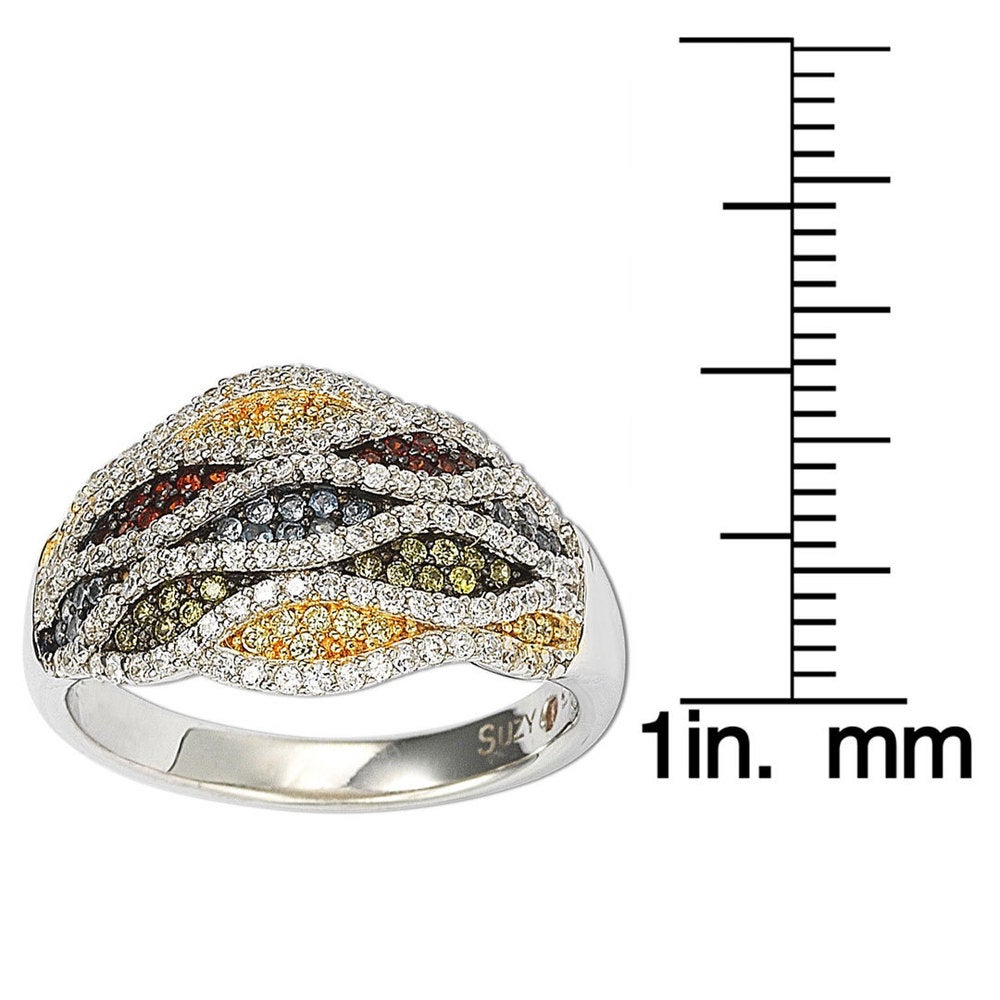 Suzy Levian Cubic Zirconia Sterling Silver Multi-Color Wave Ring