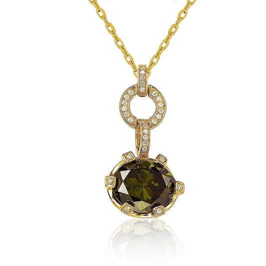 Suzy Levian Cubic Zirconia Sterling Silver Oval Cut Green CZ Pendant Necklace