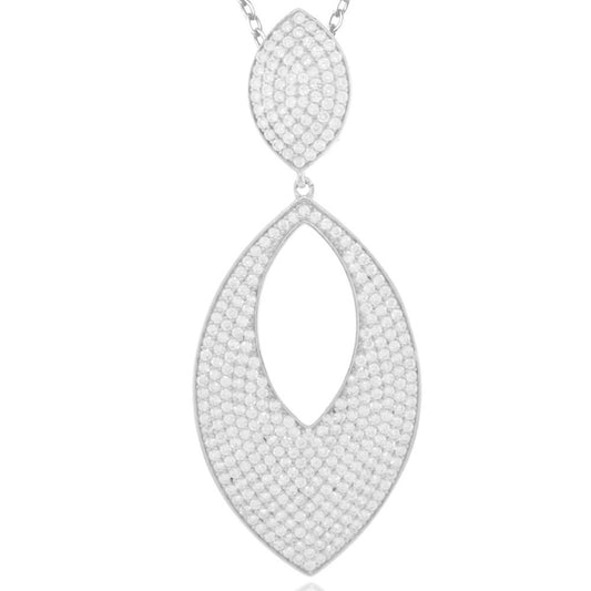 Suzy Levian Cubic Zirconia Sterling Silver Oval Pave Pendant