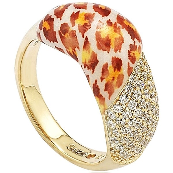 Suzy Levian Cubic Zirconia Sterling Silver Pave Yellow Leopard Ring