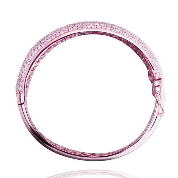 Suzy Levian Cubic Zirconia Sterling Silver Pink Pave Thick Bangle