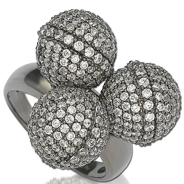 Suzy Levian Cubic Zirconia Sterling Silver Triple Threat Ring