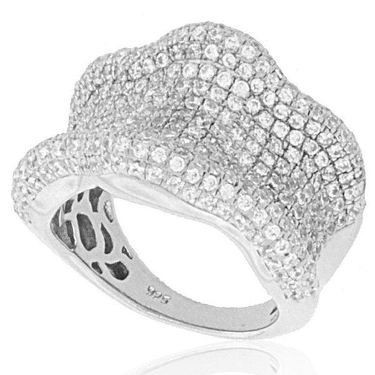 Suzy Levian Cubic Zirconia Sterling Silver Wavy Curved Ring