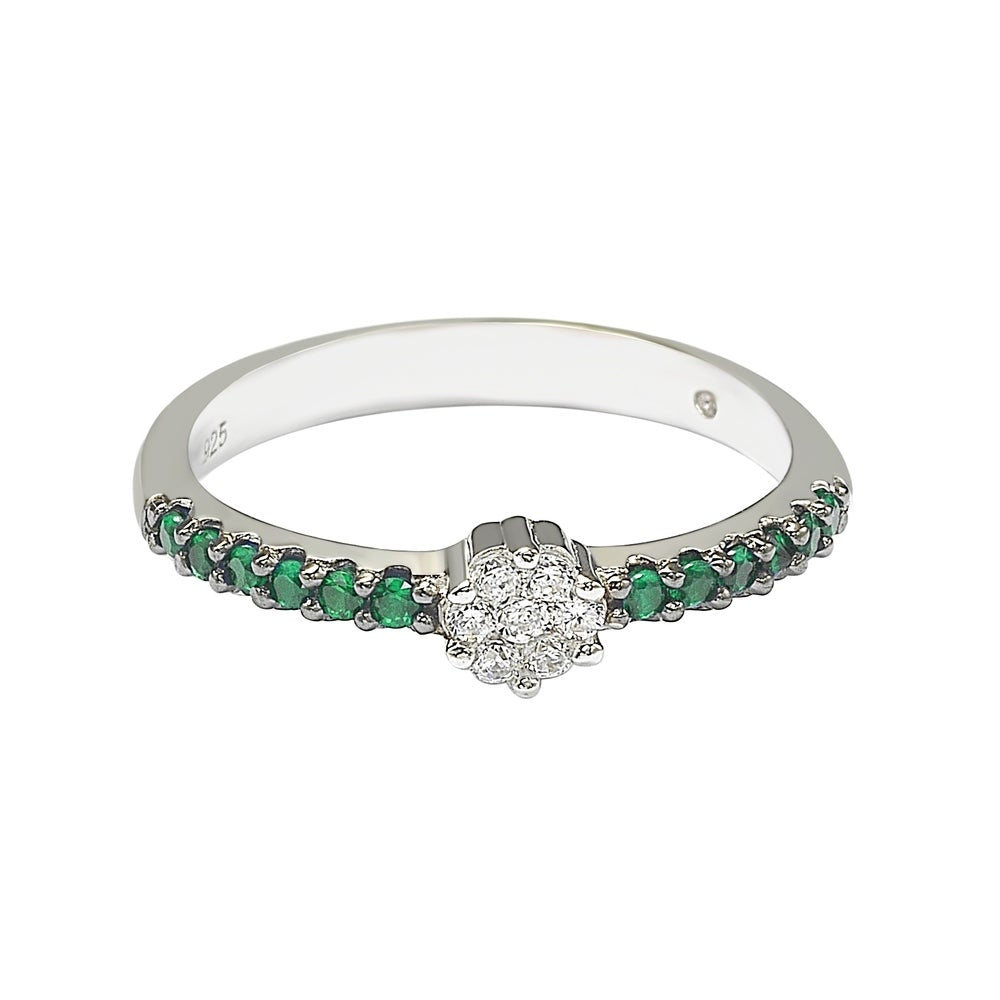 Suzy Levian Green & White Cubic Zirconia Sterling Silver Petite Flower Band