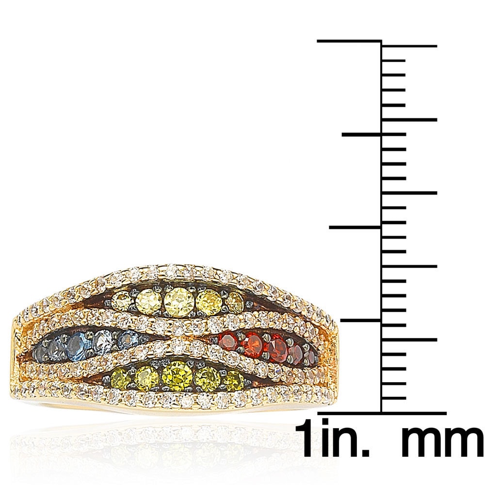 Suzy Levian Exotica Gold plated Sterling Silver Multicolor Pave Ring