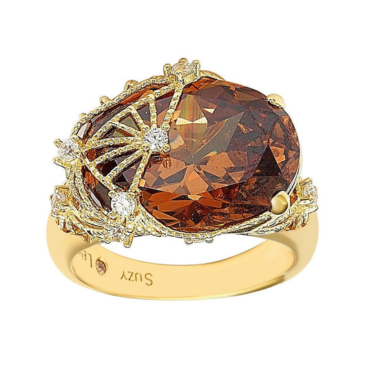 Suzy Levian Gold Plated Sterling Silver Brown Cubic Zirconia Ring