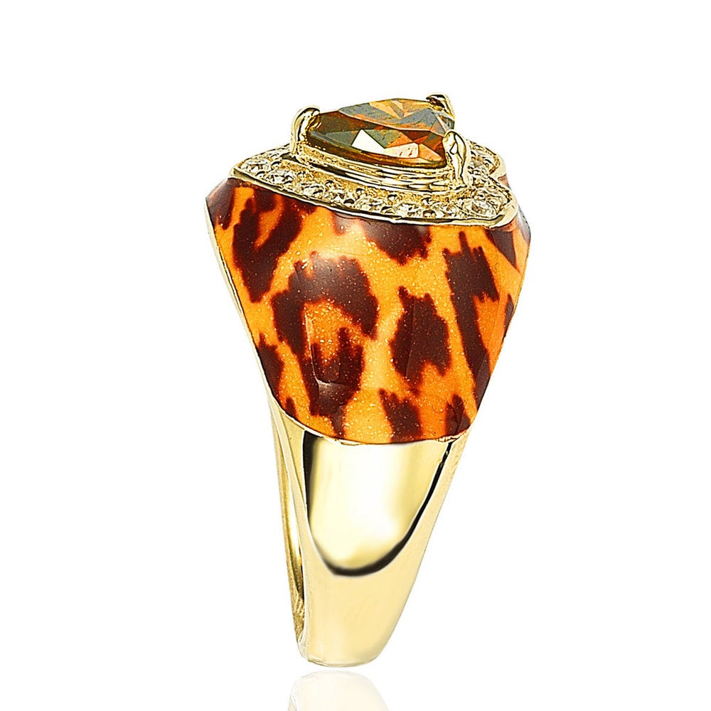 Suzy Levian Gold over Silver Brown Cubic Zirconia Animal Print Ring