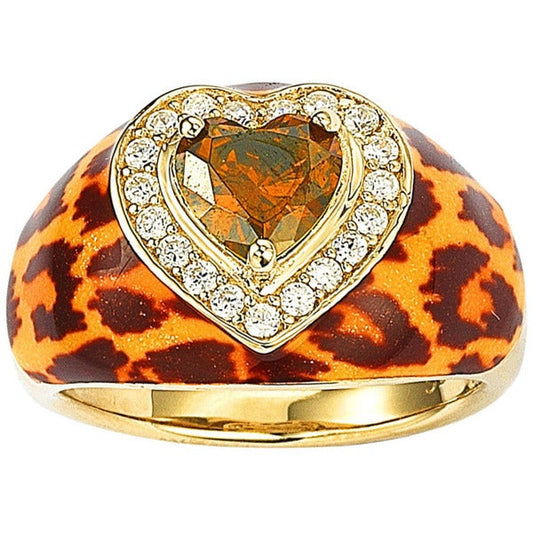 Suzy Levian Gold over Silver Brown Cubic Zirconia Animal Print Ring