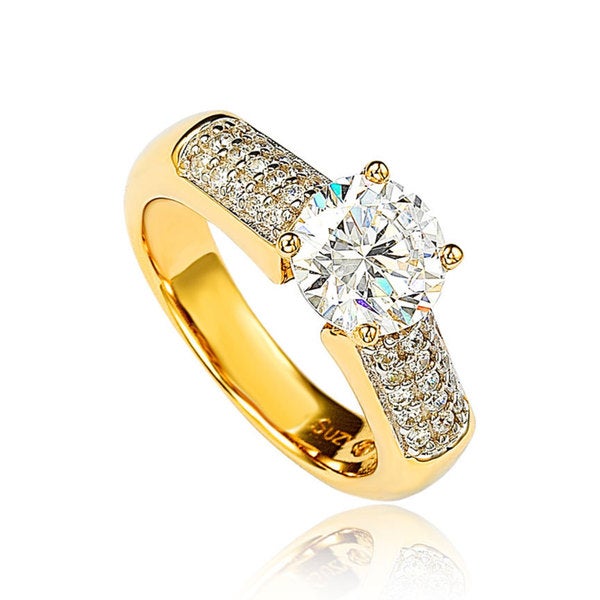 Suzy Levian Gold over Sterling Silver Cubic Zirconia Engagement Ring
