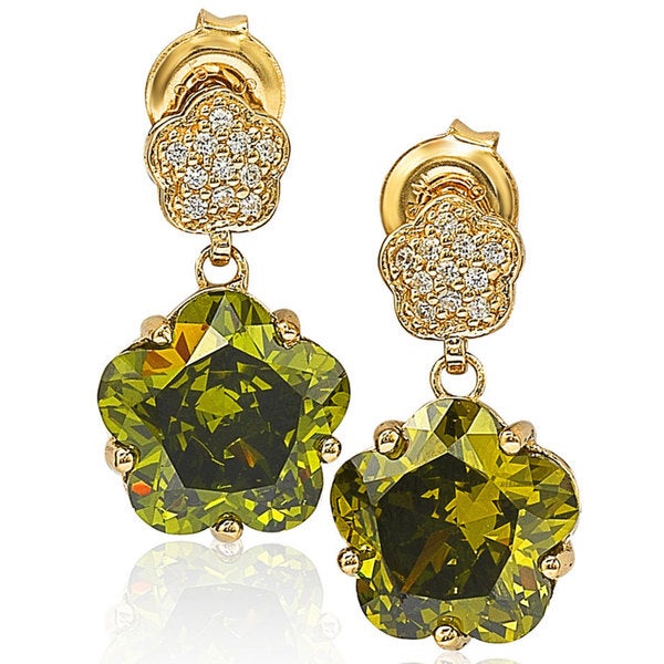 Suzy Levian Gold over Sterling Silver Cubic Zirconia Floral Dangle Earrings