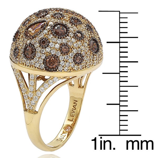 Suzy Levian Golden Sterling Silver Brown Cubic Zirconia Ring