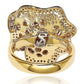 Suzy Levian Golden Sterling Silver Brown and White Cubic Zirconia Pave Flower Ring