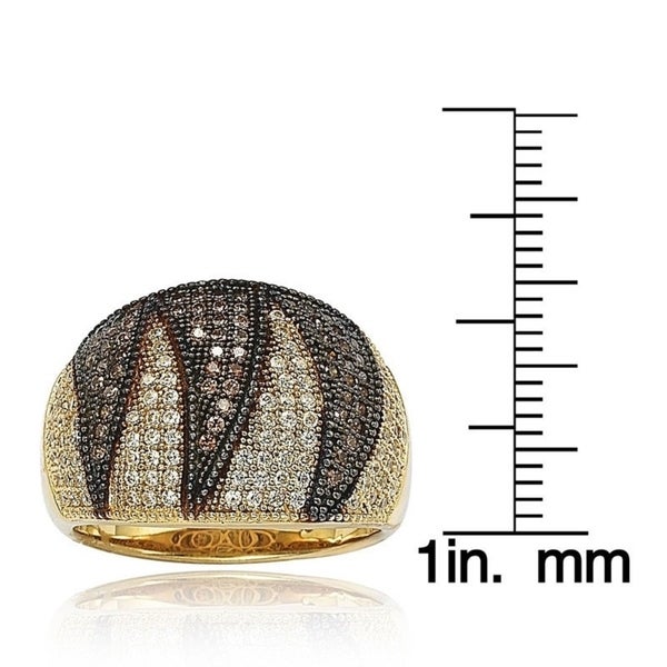 Suzy Levian Golden Sterling Silver Brown and White Cubic Zirconia Wide Band Ring