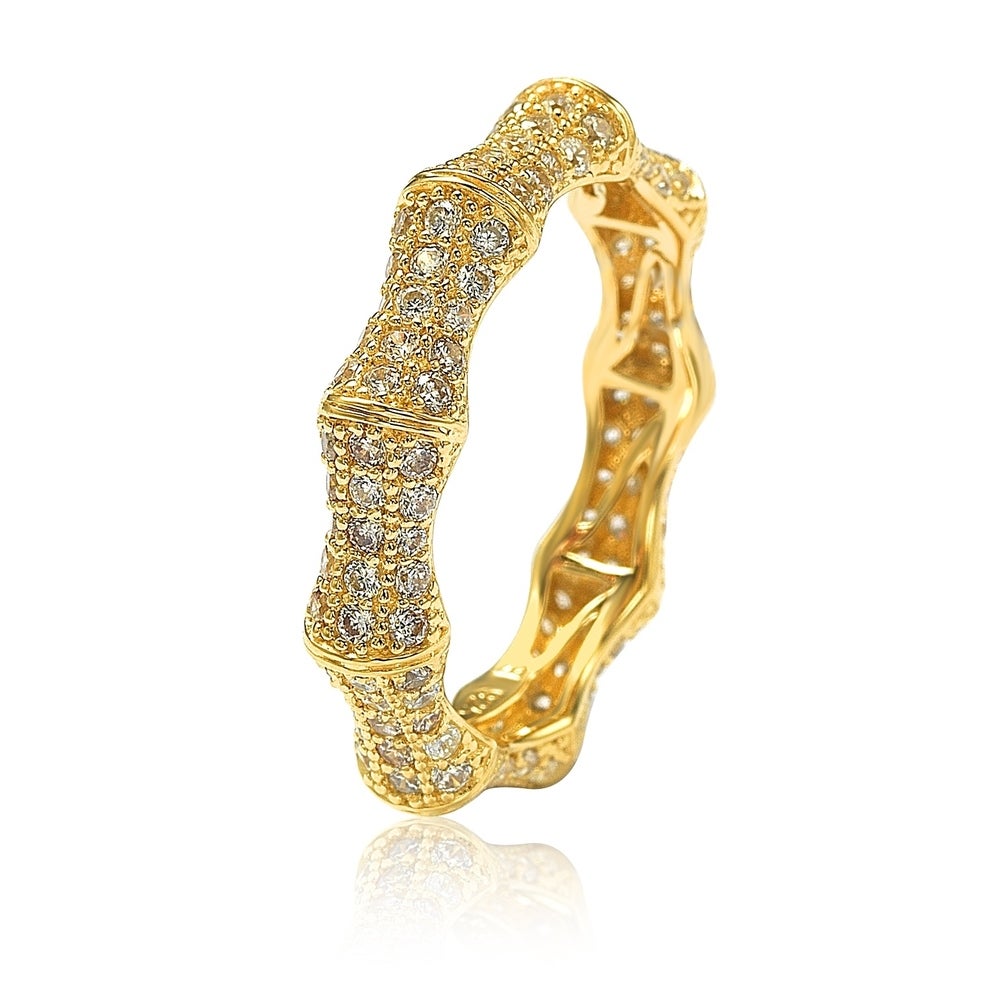 Suzy Levian Golden Sterling Silver Cubic Zirconia Bamboo Eternity Band