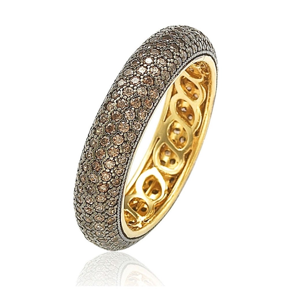 Suzy Levian Golden Sterling Silver Cubic Zirconia Brown Eternity Ring