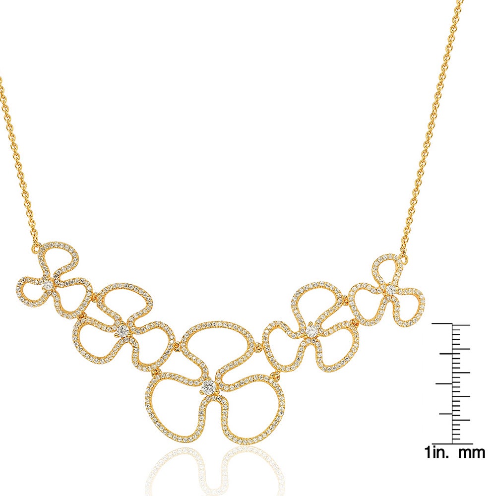 Suzy Levian Golden Sterling Silver Cubic Zirconia Floral Thin Necklace