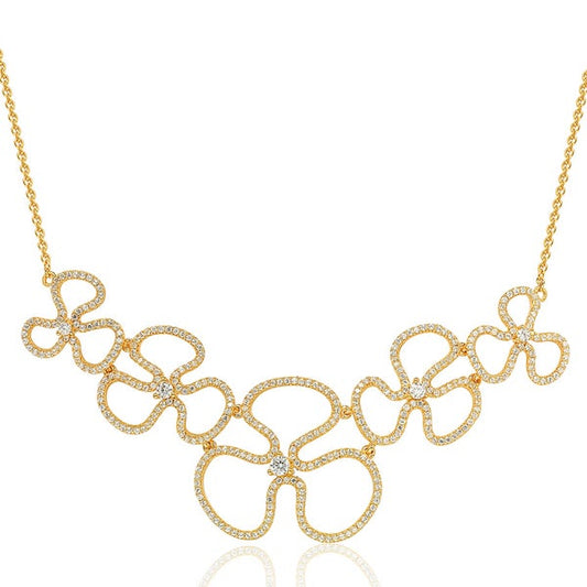 Suzy Levian Golden Sterling Silver Cubic Zirconia Floral Thin Necklace
