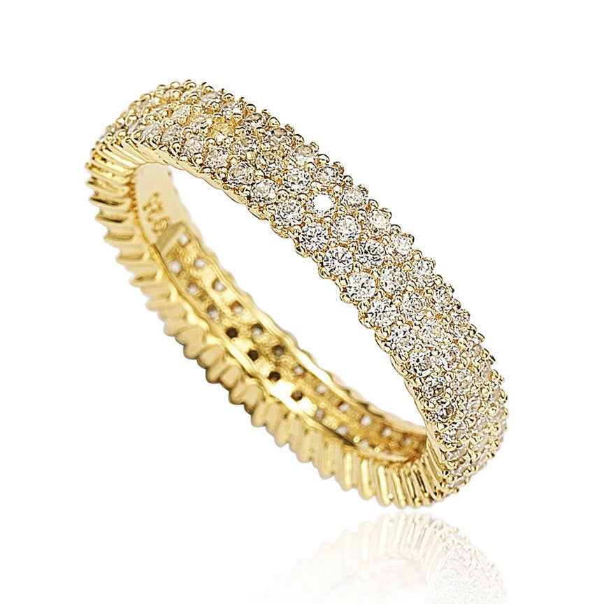 Suzy Levian Golden Sterling Silver Micro-Pave White Cubic Zirconia Eternity Band