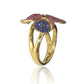 Suzy Levian Golden Sterling Silver Red & Blue Cubic Zirconia American Flower Ring