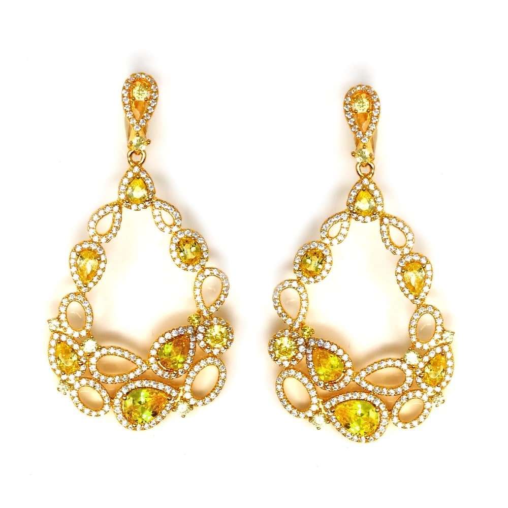 Suzy Levian Golden Sterling Silver Yellow & White Cubic Zirconia Chandelier Dangle Earrings
