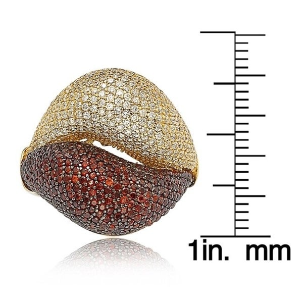 Suzy Levian Goldplated Red and White Cubic Zirconia Micro Pave Ring
