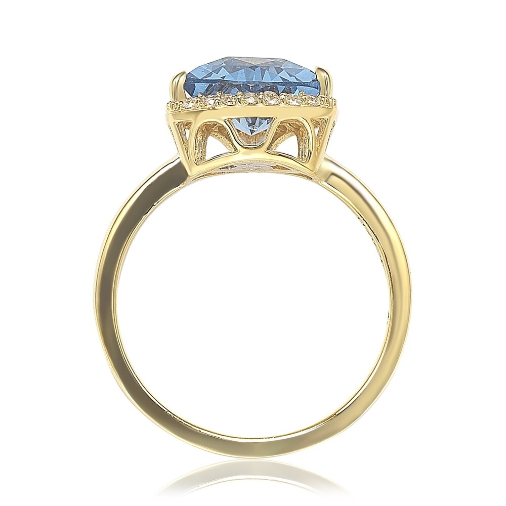 Suzy Levian Gold plated Sterling Silver Aqua Cubic Zirconia Trillion-Cut Ring