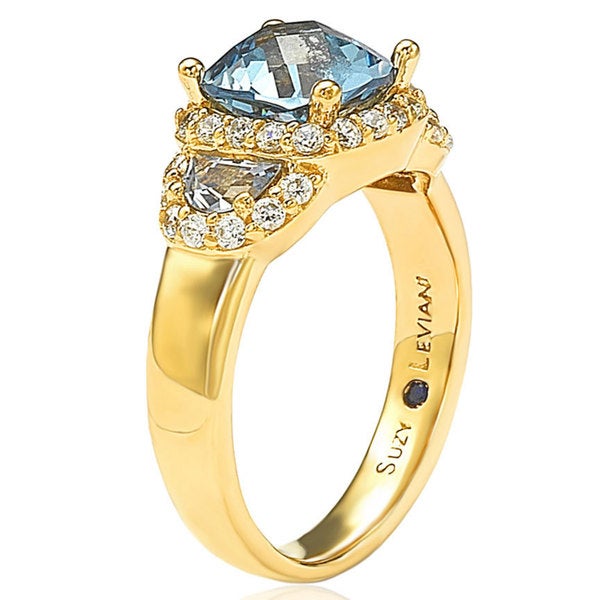 Suzy Levian Gold plated Sterling Silver Blue Cubic Zirconia Ring