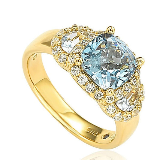 Suzy Levian Gold plated Sterling Silver Blue Cubic Zirconia Ring