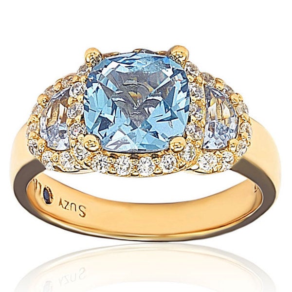 Suzy Levian Gold plated Sterling Silver Blue Cubic Zirconia Ring