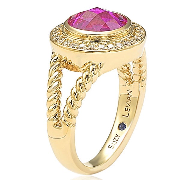 Suzy Levian Yellow Gold Sterling Silver Pink Cubic Zirconia Rope Ring