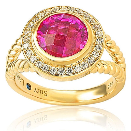 Suzy Levian Yellow Gold Sterling Silver Pink Cubic Zirconia Rope Ring