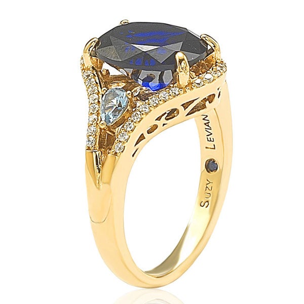 Suzy Levian Yellow Sterling Silver Blue & White CZ Ring