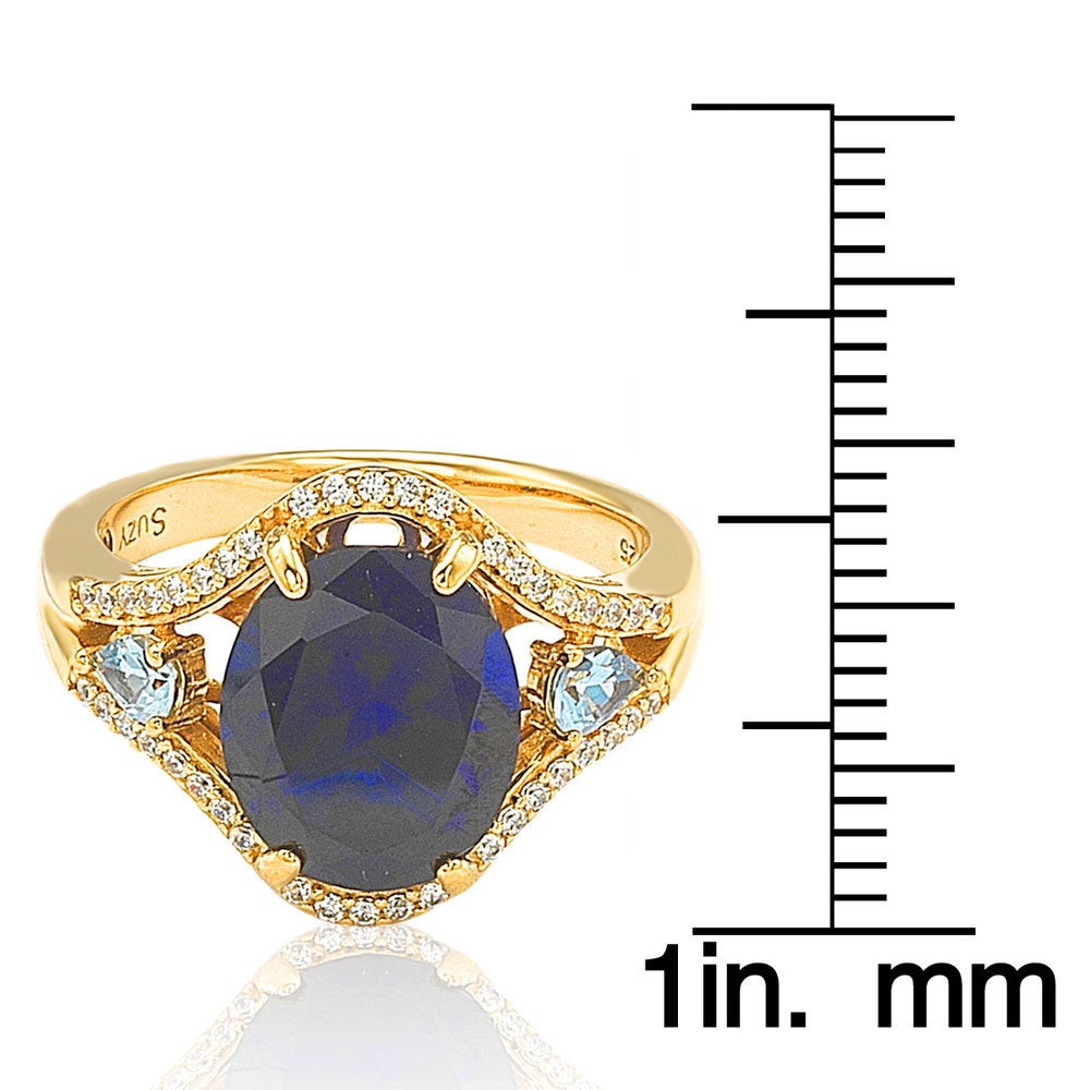 Suzy Levian Yellow Sterling Silver Blue & White CZ Ring