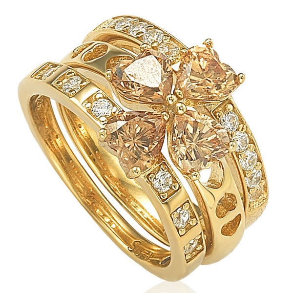 Suzy Levian Gold plated Sterling Silver Cubic Zirconia 3-piece Stackable Ring Set