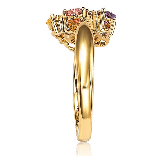 Suzy Levian Gold plated Sterling Silver Multi-colored Cubic Zirconia Floral Ring