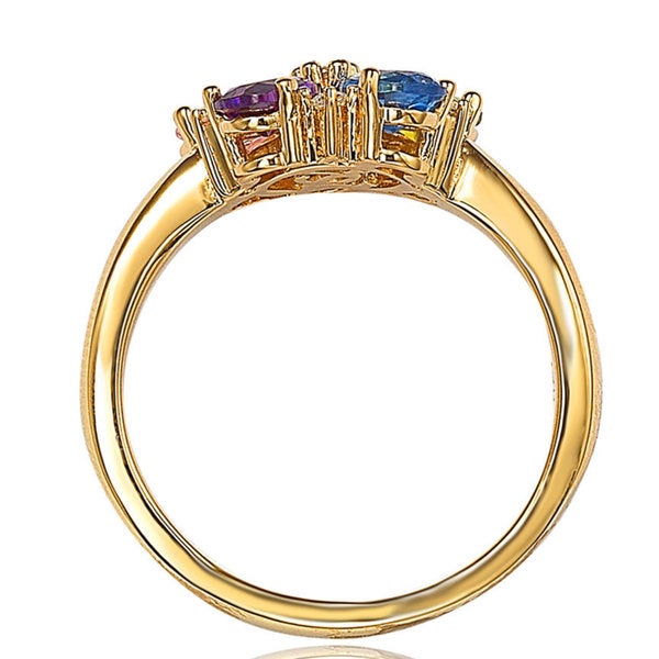 Suzy Levian Gold plated Sterling Silver Multi-colored Cubic Zirconia Floral Ring