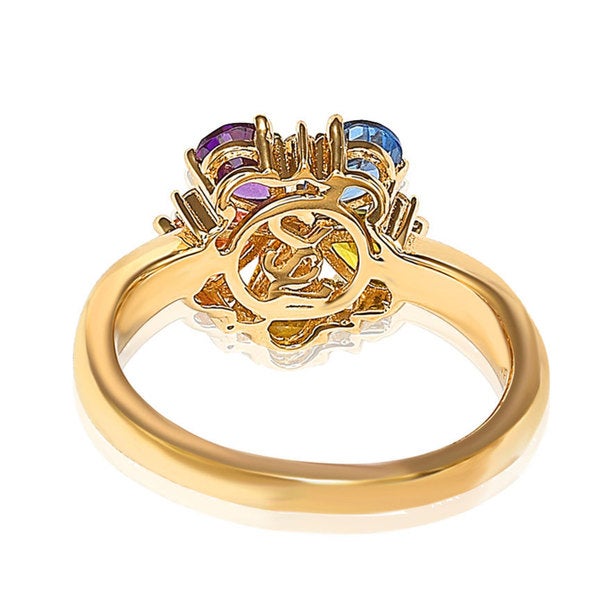 Suzy Levian Gold plated Sterling Silver Multi-colored Cubic Zirconia Floral Ring