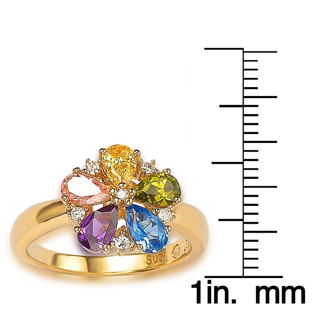 Suzy Levian Gold plated Sterling Silver Multi-colored Cubic Zirconia Floral Ring