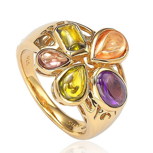 Suzy Levian Gold plated Sterling Silver Multi-colored Cubic Zirconia Ring