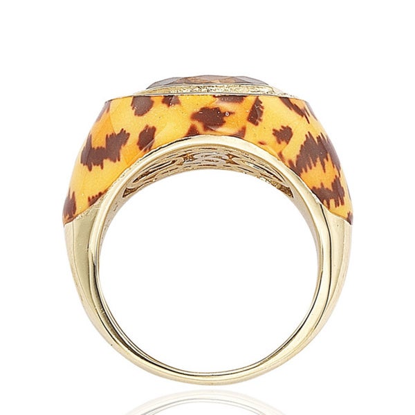 Suzy Levian Gold plated Sterling Silver Oval Brown Cubic Zirconia Animal Print Ring