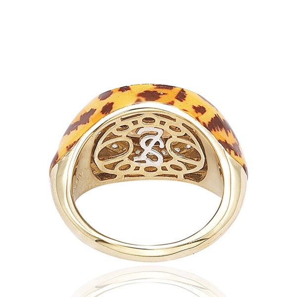 Suzy Levian Gold plated Sterling Silver Oval Brown Cubic Zirconia Animal Print Ring