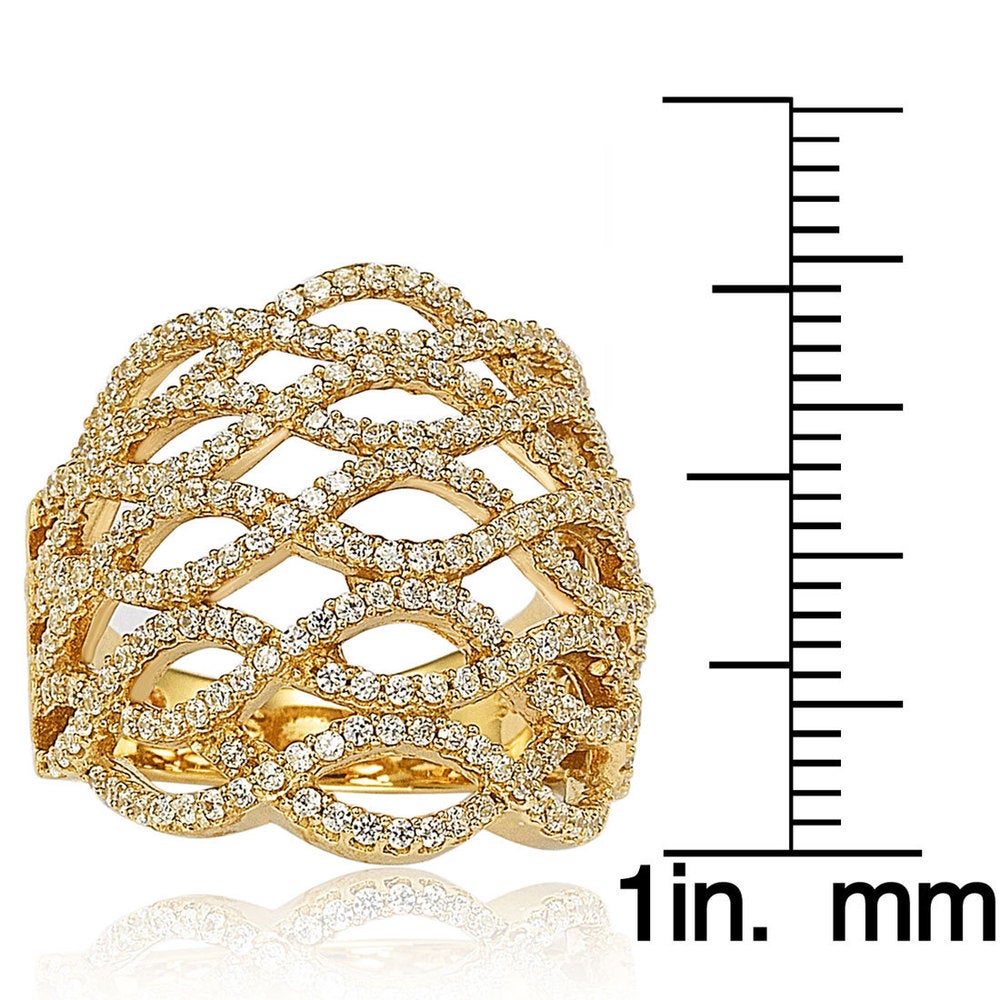 Suzy Levian Gold plated Sterling Silver Pave-set Cubic Zirconia 5-row Infinity Ring