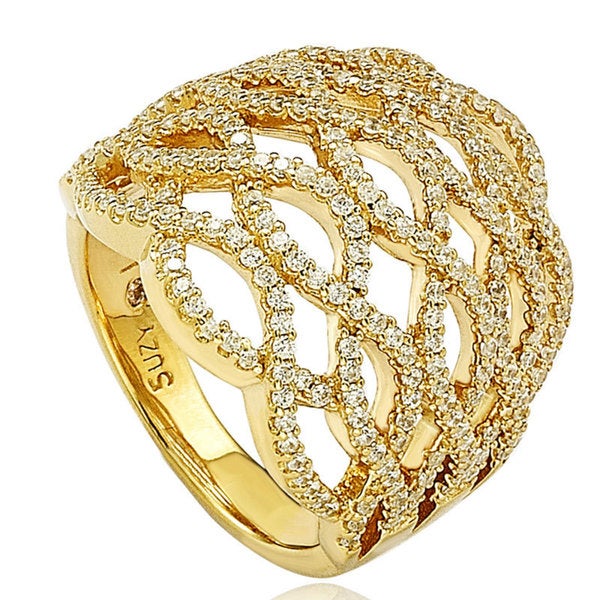 Suzy Levian Gold plated Sterling Silver Pave-set Cubic Zirconia 5-row Infinity Ring