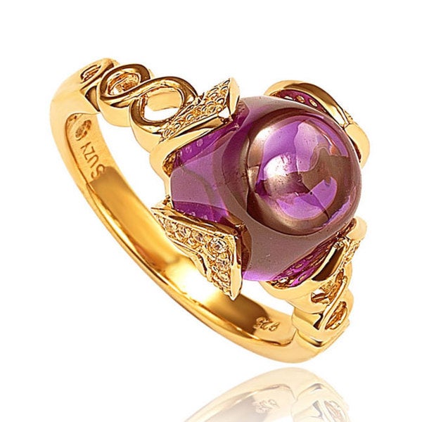 Suzy Levian Gold plated Sterling Silver Purple Cabochon Cubic Zirconia Ring