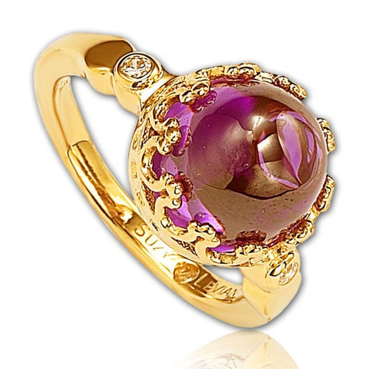 Suzy Levian Gold plated Sterling Silver Purple Cubic Zirconia Cocktail Ring