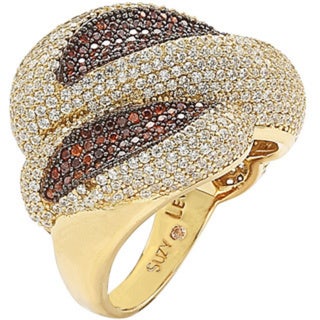 Suzy Levian Goldplated Sterling Silver Red and White Cubic Zirconia Dome Ring